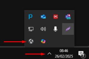 Ícones da bandeja do Windows com o ícone do GlobalProtect e a setinha destacados