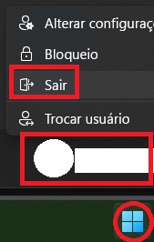 Menu Iniciar com a opção Sair destacada