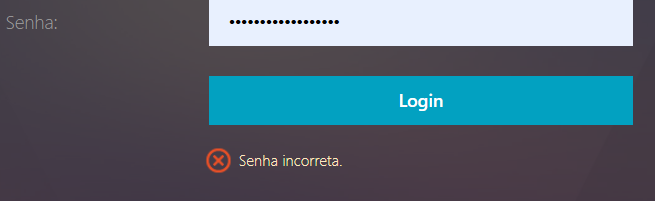 Tela de login com mensagem Senha incorreta
