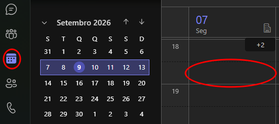 Agenda do Teams com um horário selecionado