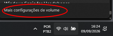 Menu com Mais configurações de volume destacado