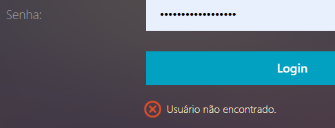 Tela de login com mensagem Usuário não encontrado