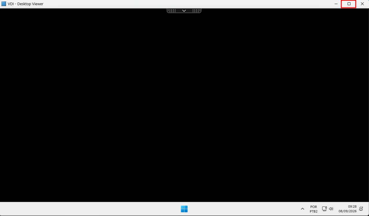 Janela do VDI Desktop Viewer com o botão de tela cheia destacado